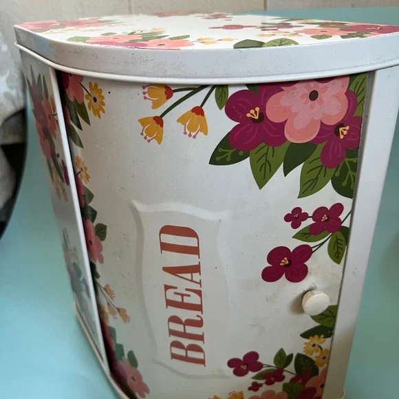 Vintage Metal Floral Bread Box with Roll Door fruit Motif - Picture 12 of 16
